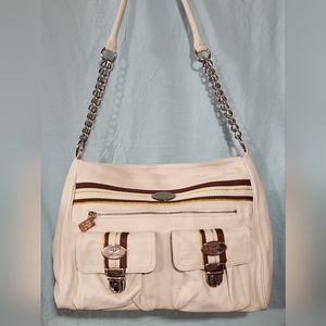 XL, LIKE NEW, CHRISTINE PRICE IVORY COLORED PEBBLED LEATHER CROSSBODY/SHOULDER